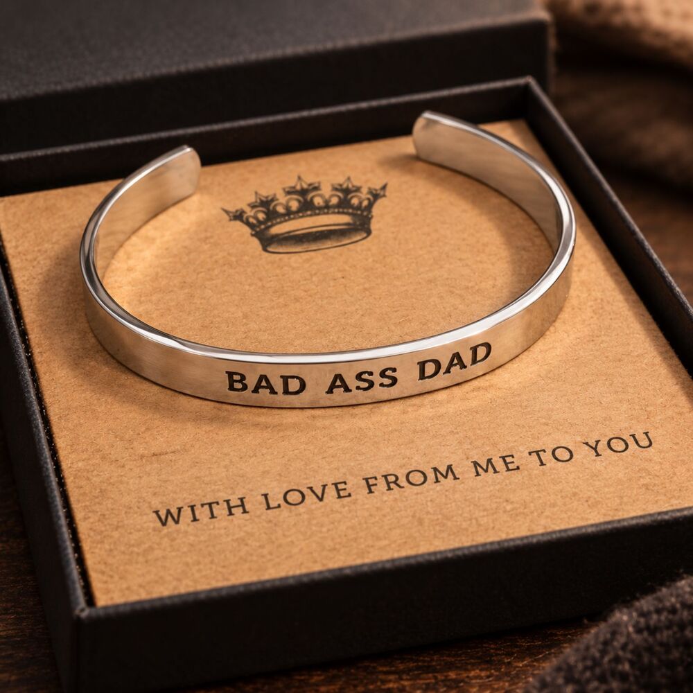 Bad Ass Dad Cuff Bracelet Stainless Steel Gift for Dad Father Birthday